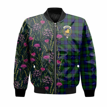 Campbell Family Crest Tartan Bomber Jacket Scottish Thistle Flower Pattern Half Style