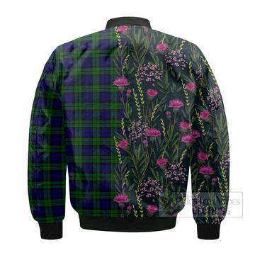 Campbell Family Crest Tartan Bomber Jacket Scottish Thistle Flower Pattern Half Style