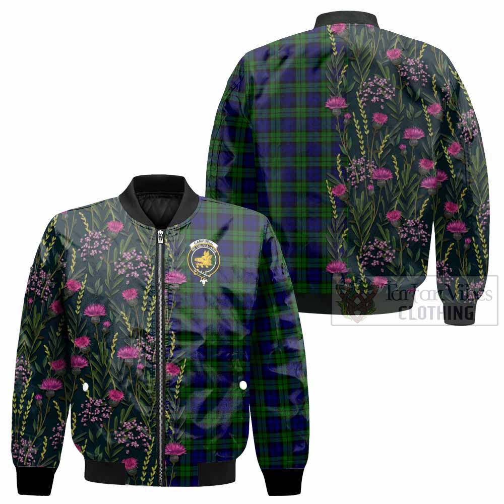 Campbell Family Crest Tartan Bomber Jacket Scottish Thistle Flower Pattern Half Style - Tartan Vibes Clothing