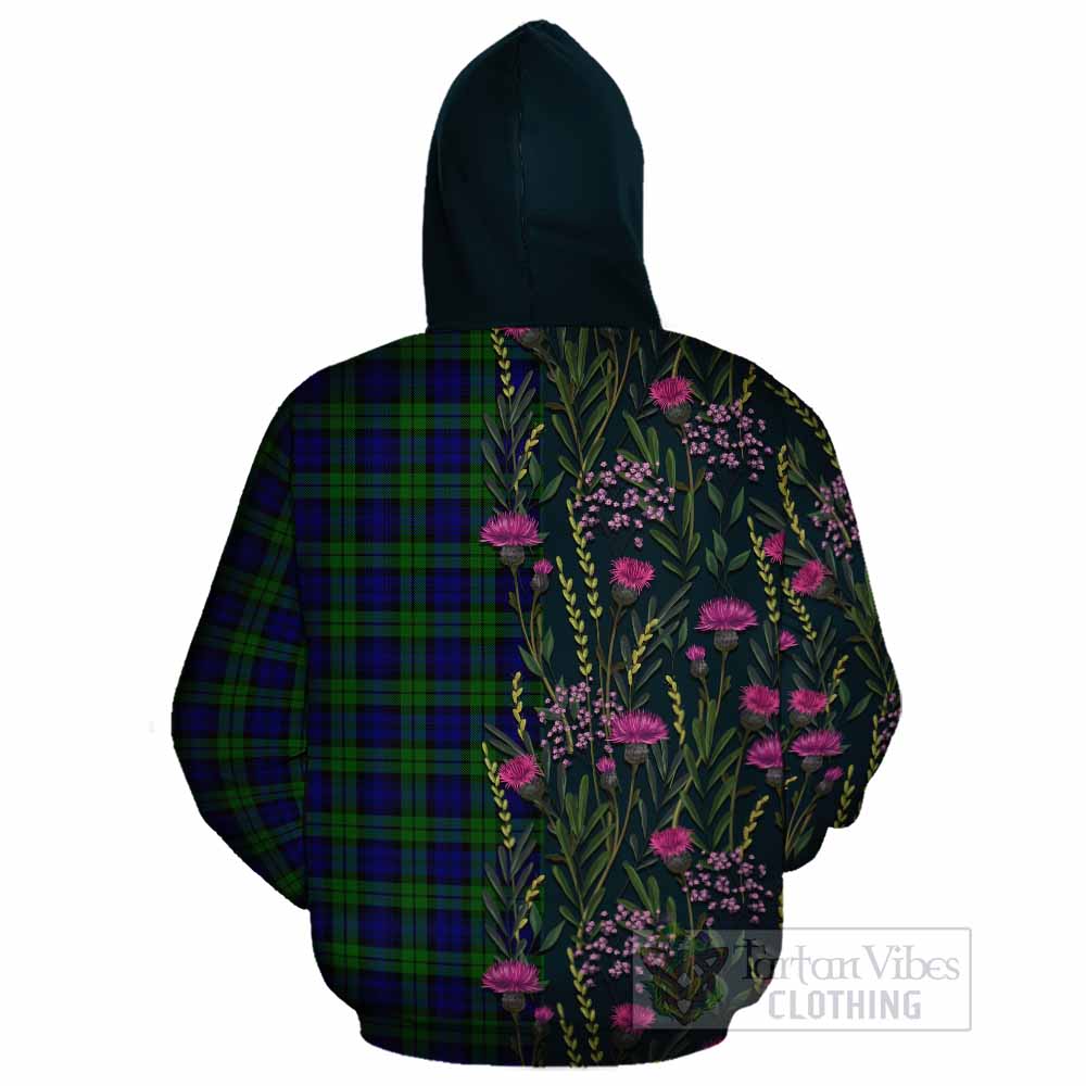 Campbell Family Crest Tartan Cotton Hoodie Scottish Thistle Flower Pattern Half Style - Tartan Vibes Clothing