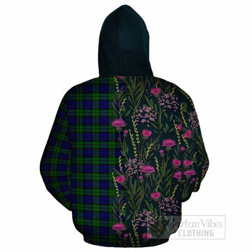 Campbell Family Crest Tartan Cotton Hoodie Scottish Thistle Flower Pattern Half Style