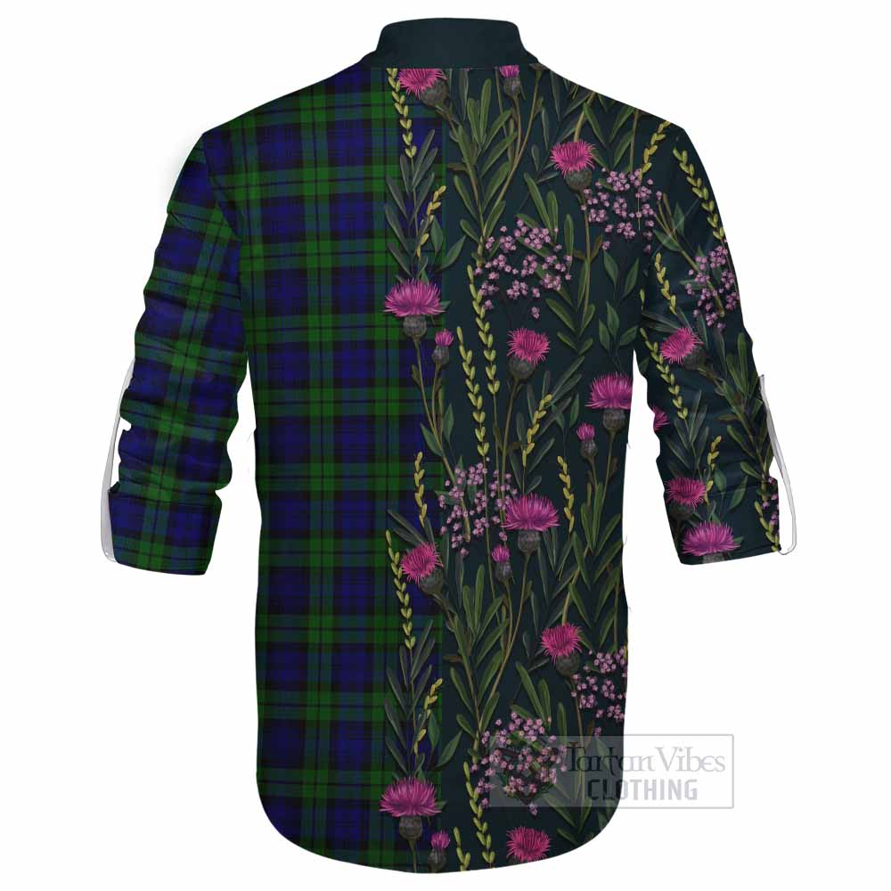 Campbell Family Crest Tartan Ghillie Shirt Scottish Thistle Flower Pattern Half Style - Tartan Vibes Clothing
