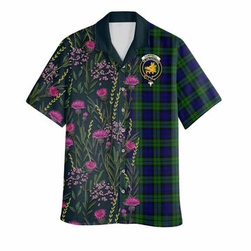 Campbell Family Crest Tartan Hawaiian Shirt Scottish Thistle Flower Pattern Half Style - Tartan Vibes Clothing
