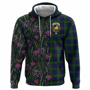 Campbell Family Crest Tartan Hoodie Scottish Thistle Flower Pattern Half Style