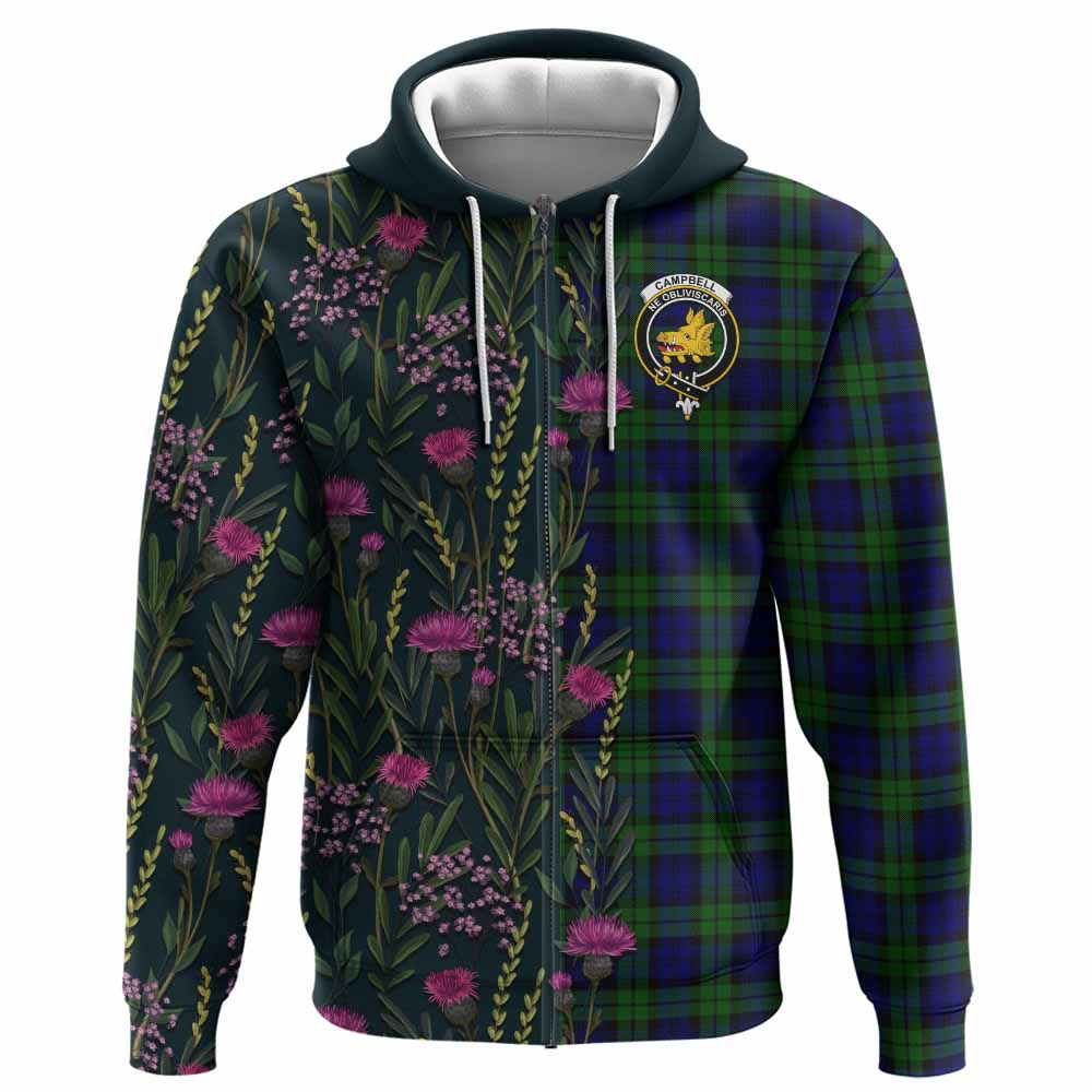 Campbell Family Crest Tartan Hoodie Scottish Thistle Flower Pattern Half Style - Tartan Vibes Clothing