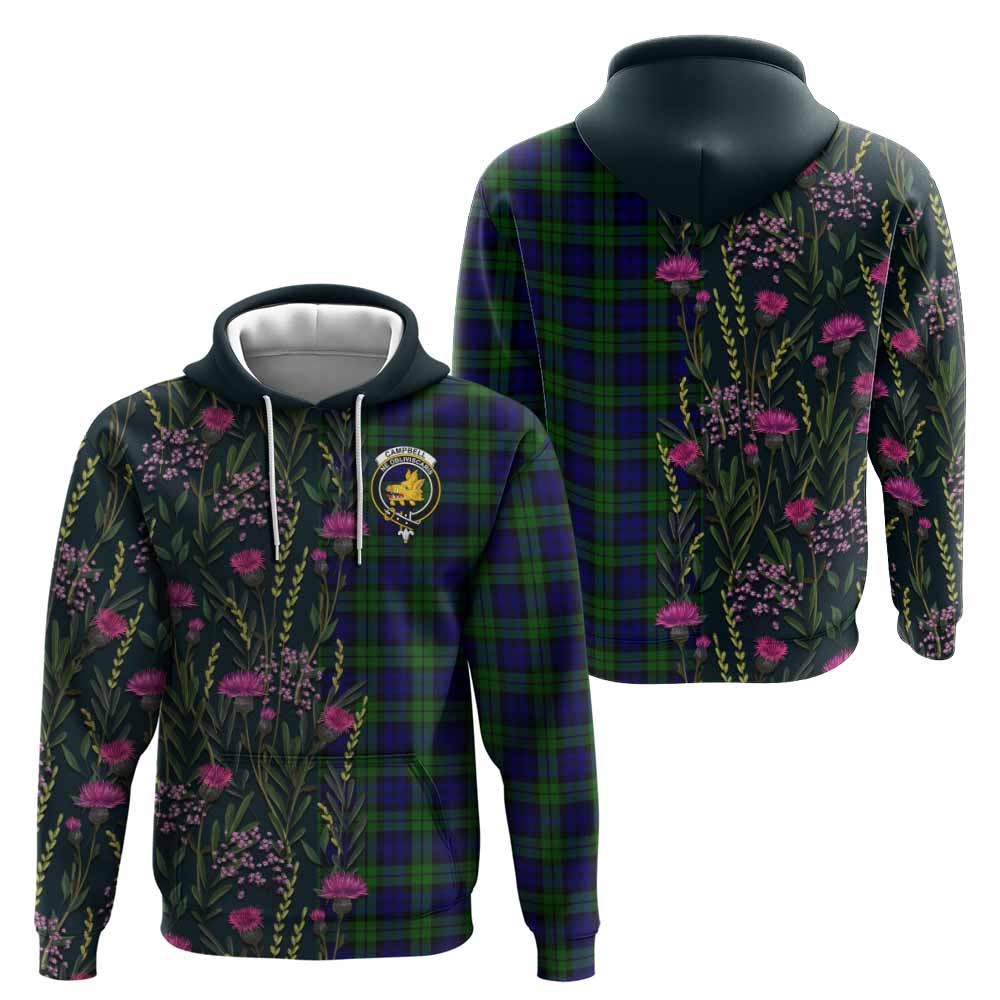 Campbell Family Crest Tartan Hoodie Scottish Thistle Flower Pattern Half Style - Tartan Vibes Clothing