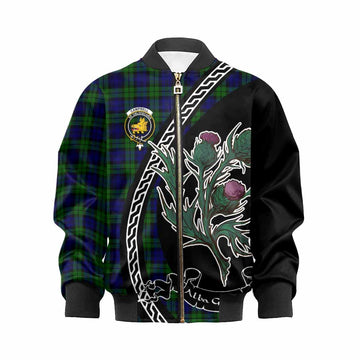 Campbell Family Crest Tartan Kid Bomber Jacket Alba Thistle Inspired