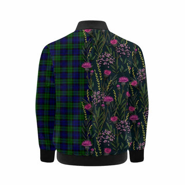 Campbell Family Crest Tartan Kid Bomber Jacket Scottish Thistle Flower Pattern Half Style