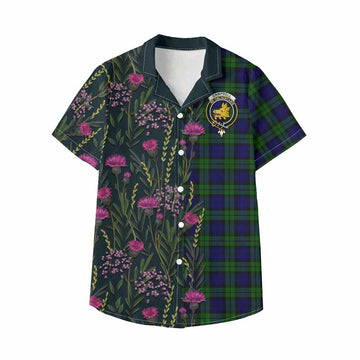 Campbell Family Crest Tartan Kid Hawaiian Shirt Scottish Thistle Flower Pattern Half Style - Tartan Vibes Clothing