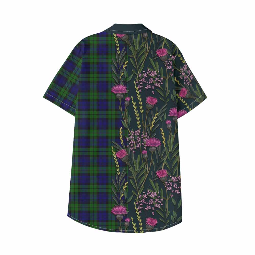 Campbell Family Crest Tartan Kid Hawaiian Shirt Scottish Thistle Flower Pattern Half Style - Tartan Vibes Clothing
