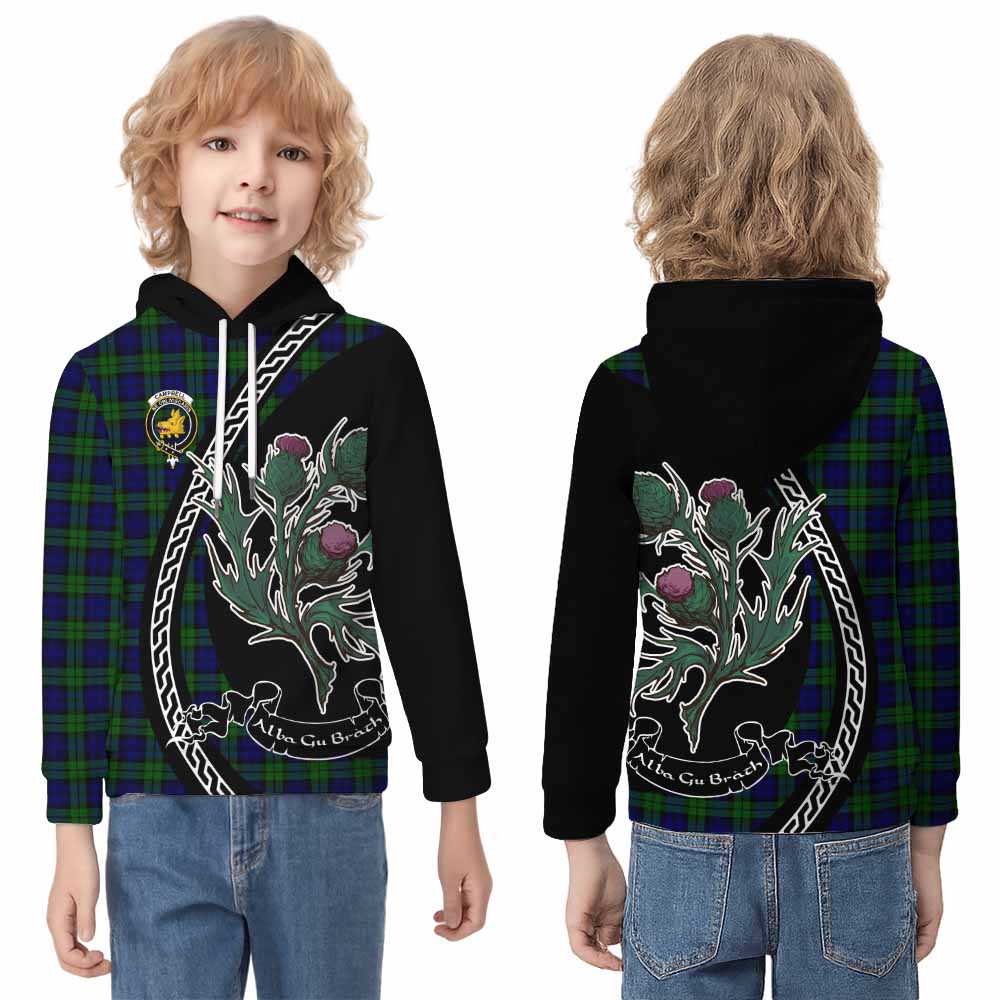 Campbell Family Crest Tartan Kid Hoodie Alba Thistle Inspired - Tartan Vibes Clothing