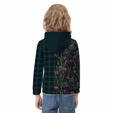 Campbell Family Crest Tartan Kid Hoodie Scottish Thistle Flower Pattern Half Style