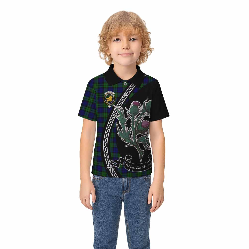 Campbell Family Crest Tartan Kid Polo Shirt Alba Thistle Inspired - Tartan Vibes Clothing