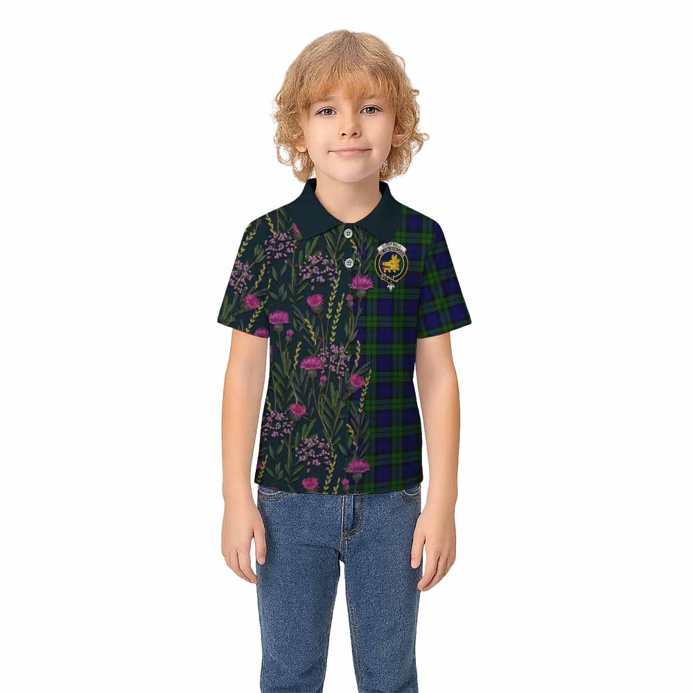 Campbell Family Crest Tartan Kid Polo Shirt Scottish Thistle Flower Pattern Half Style - Tartan Vibes Clothing