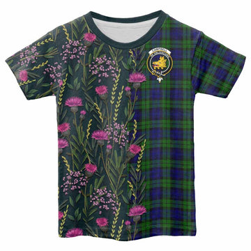 Campbell Family Crest Tartan Kid T-shirt Scottish Thistle Flower Pattern Half Style - Tartan Vibes Clothing