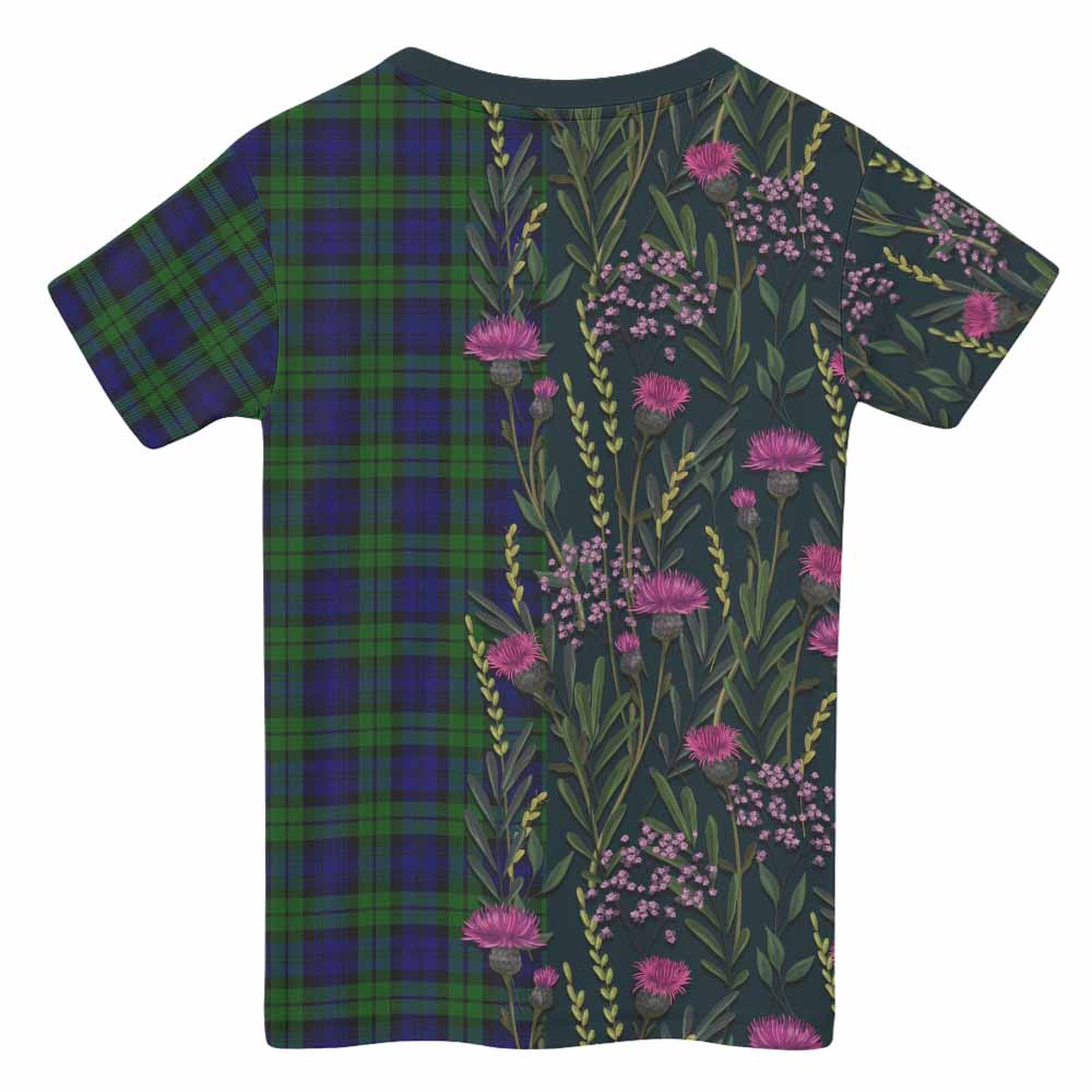 Campbell Family Crest Tartan Kid T-shirt Scottish Thistle Flower Pattern Half Style - Tartan Vibes Clothing