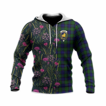 Campbell Family Crest Tartan Knitted Hoodie Scottish Thistle Flower Pattern Half Style