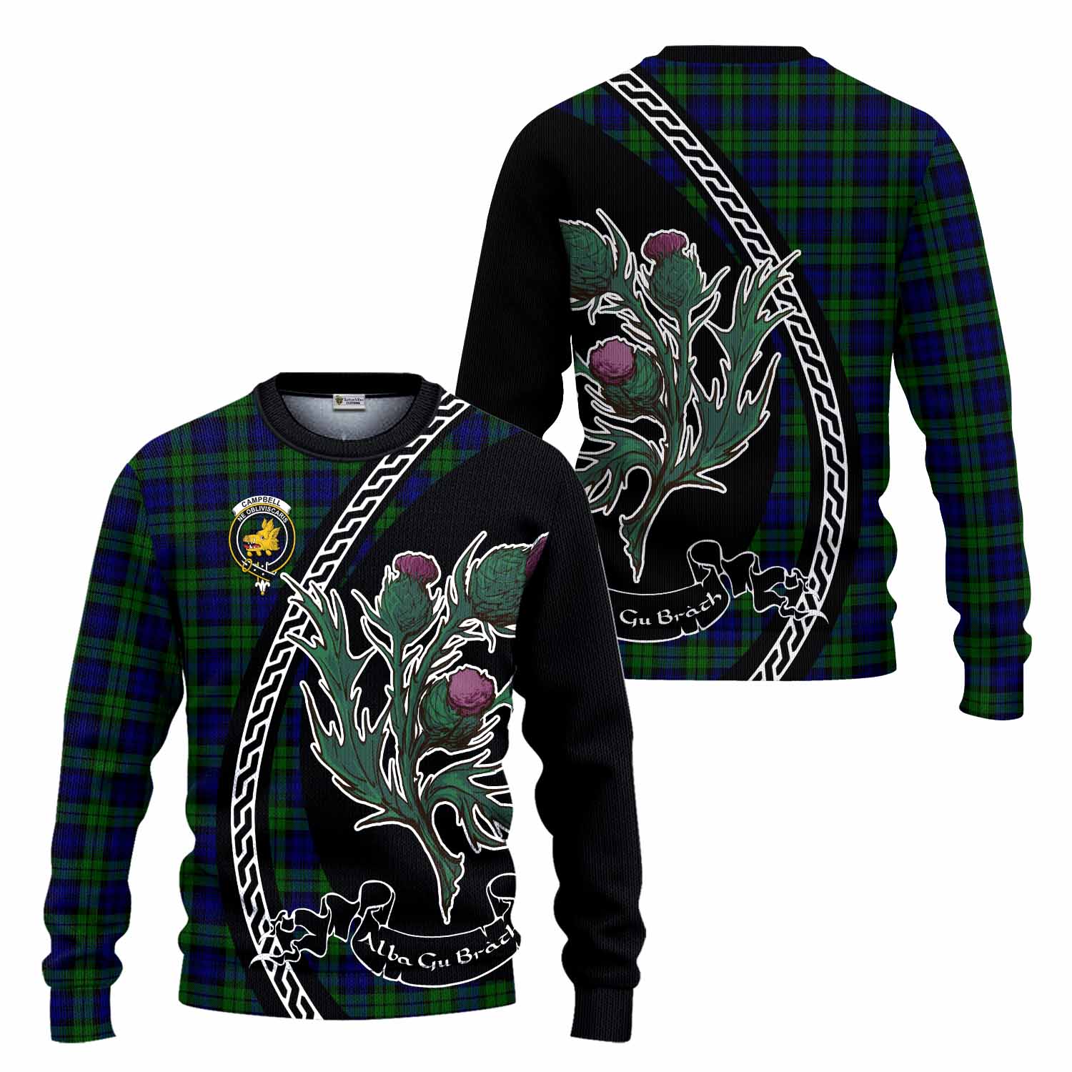 Campbell Family Crest Tartan Knitted Sweater Alba Thistle Inspired - Tartan Vibes Clothing