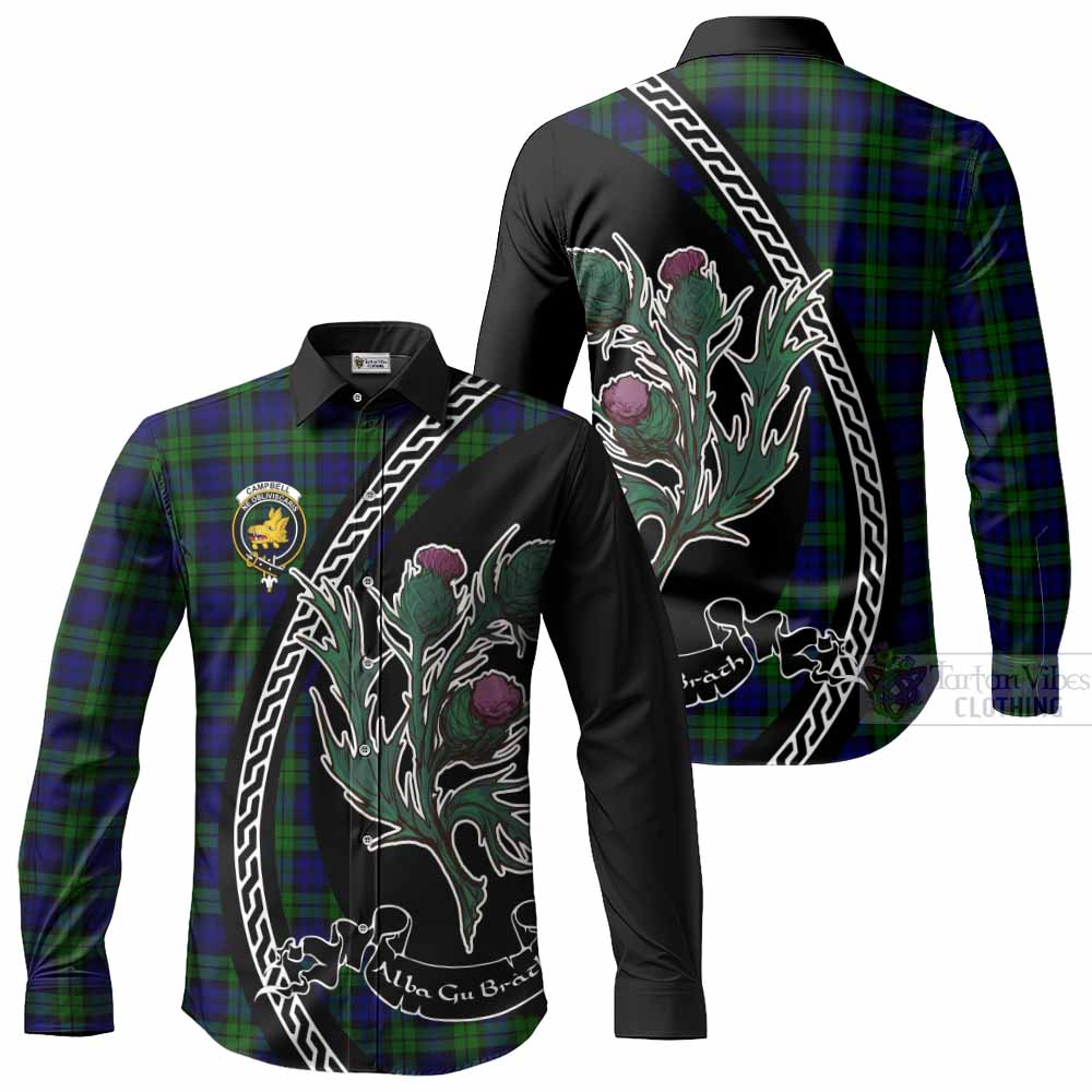 Campbell Family Crest Tartan Long Sleeve Button Shirts Alba Thistle Inspired - Tartan Vibes Clothing