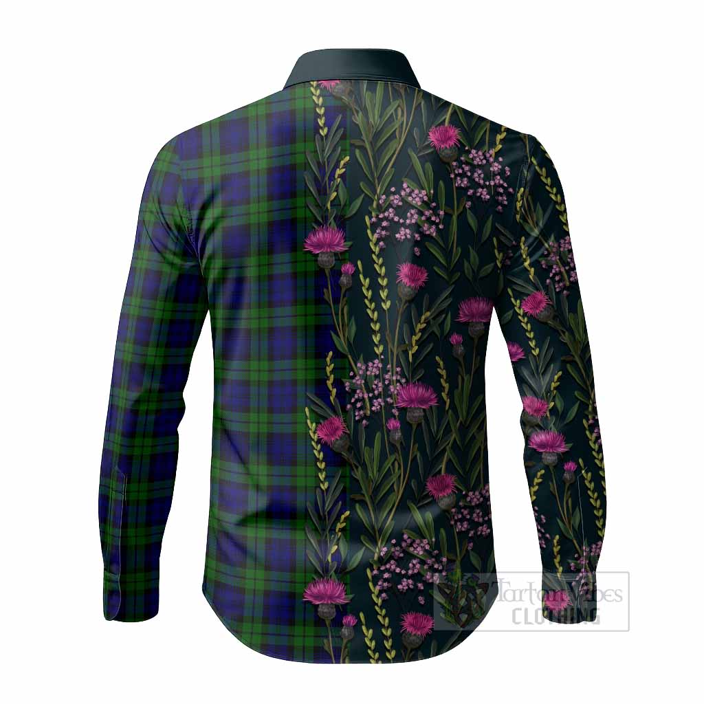 Campbell Family Crest Tartan Long Sleeve Button Shirts Scottish Thistle Flower Pattern Half Style - Tartan Vibes Clothing