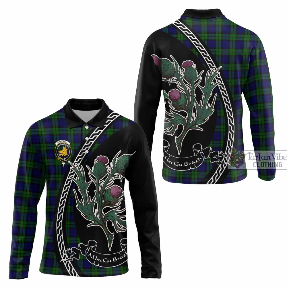 Campbell Family Crest Tartan Long Sleeve Polo Shirt Alba Thistle Inspired - Tartan Vibes Clothing