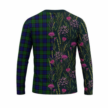 Campbell Family Crest Tartan Long Sleeve T-Shirt Scottish Thistle Flower Pattern Half Style - Tartan Vibes Clothing