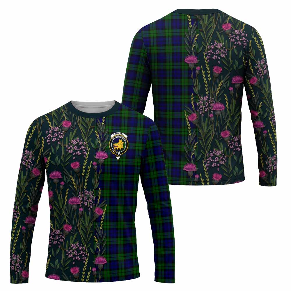 Campbell Family Crest Tartan Long Sleeve T-Shirt Scottish Thistle Flower Pattern Half Style - Tartan Vibes Clothing