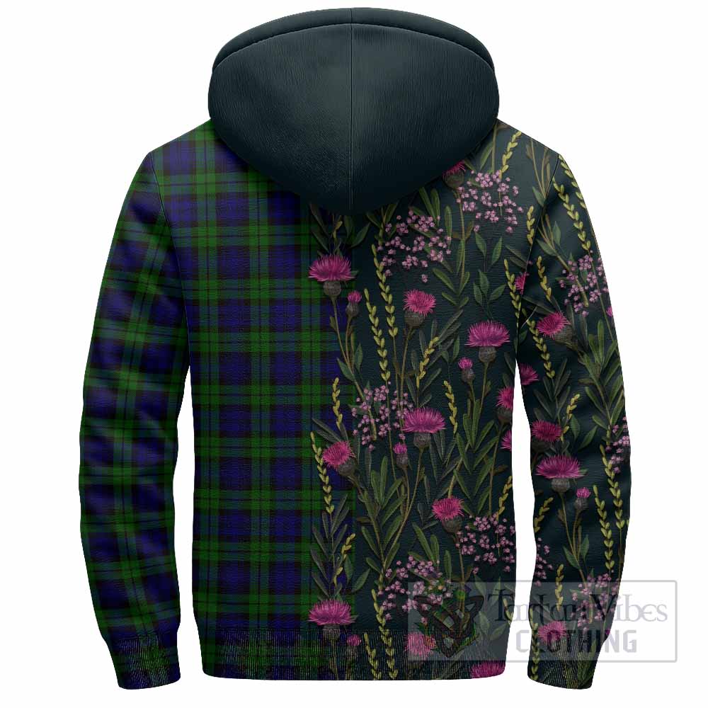 Campbell Family Crest Tartan Sherpa Hoodie Scottish Thistle Flower Pattern Half Style - Tartan Vibes Clothing
