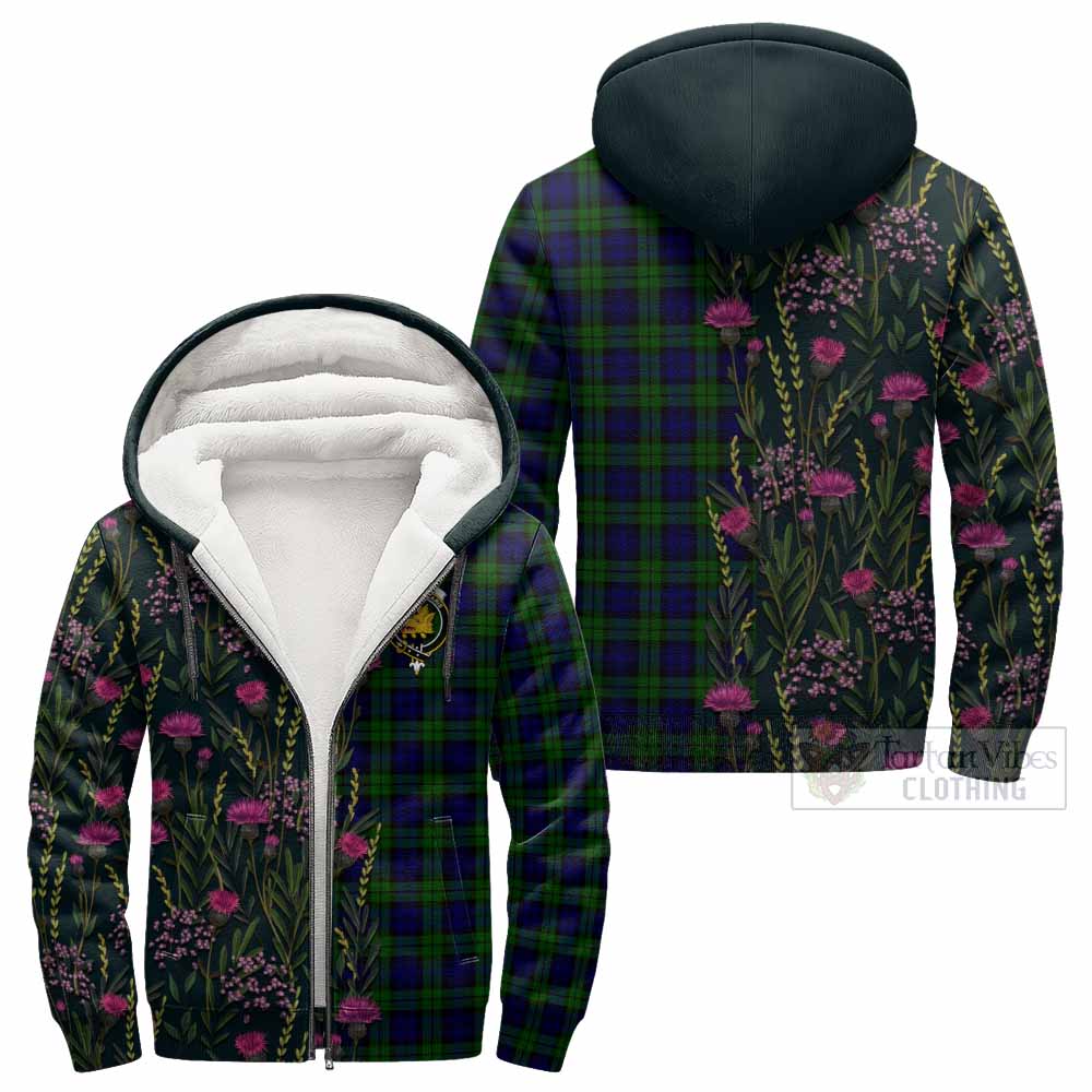 Campbell Family Crest Tartan Sherpa Hoodie Scottish Thistle Flower Pattern Half Style - Tartan Vibes Clothing