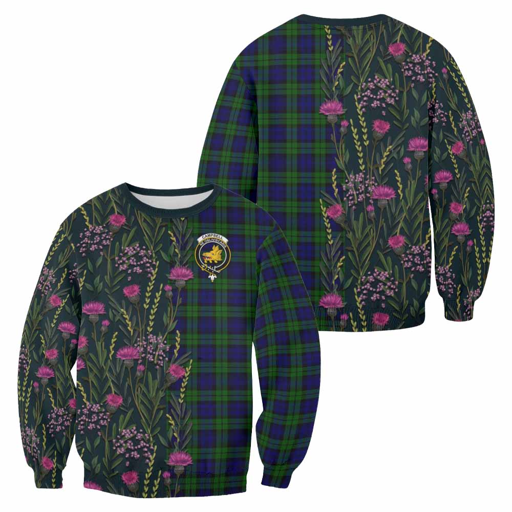 Campbell Family Crest Tartan Sweatshirt Scottish Thistle Flower Pattern Half Style - Tartan Vibes Clothing