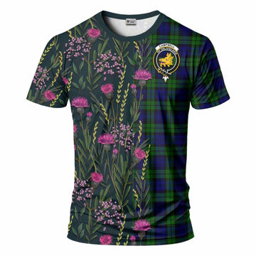 Campbell Family Crest Tartan T-Shirt Scottish Thistle Flower Pattern Half Style - Tartan Vibes Clothing