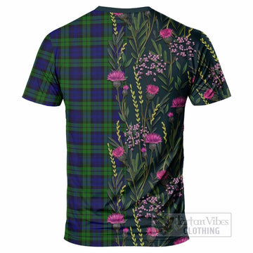 Campbell Family Crest Tartan T-Shirt Scottish Thistle Flower Pattern Half Style - Tartan Vibes Clothing