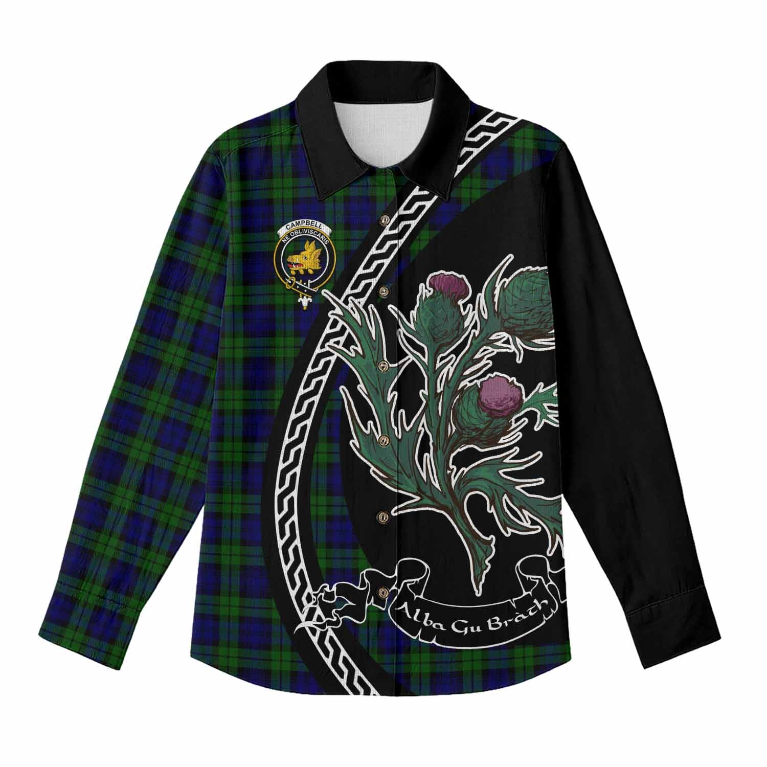 Campbell Family Crest Tartan Women Casual Shirt Alba Thistle Inspired - Tartan Vibes Clothing