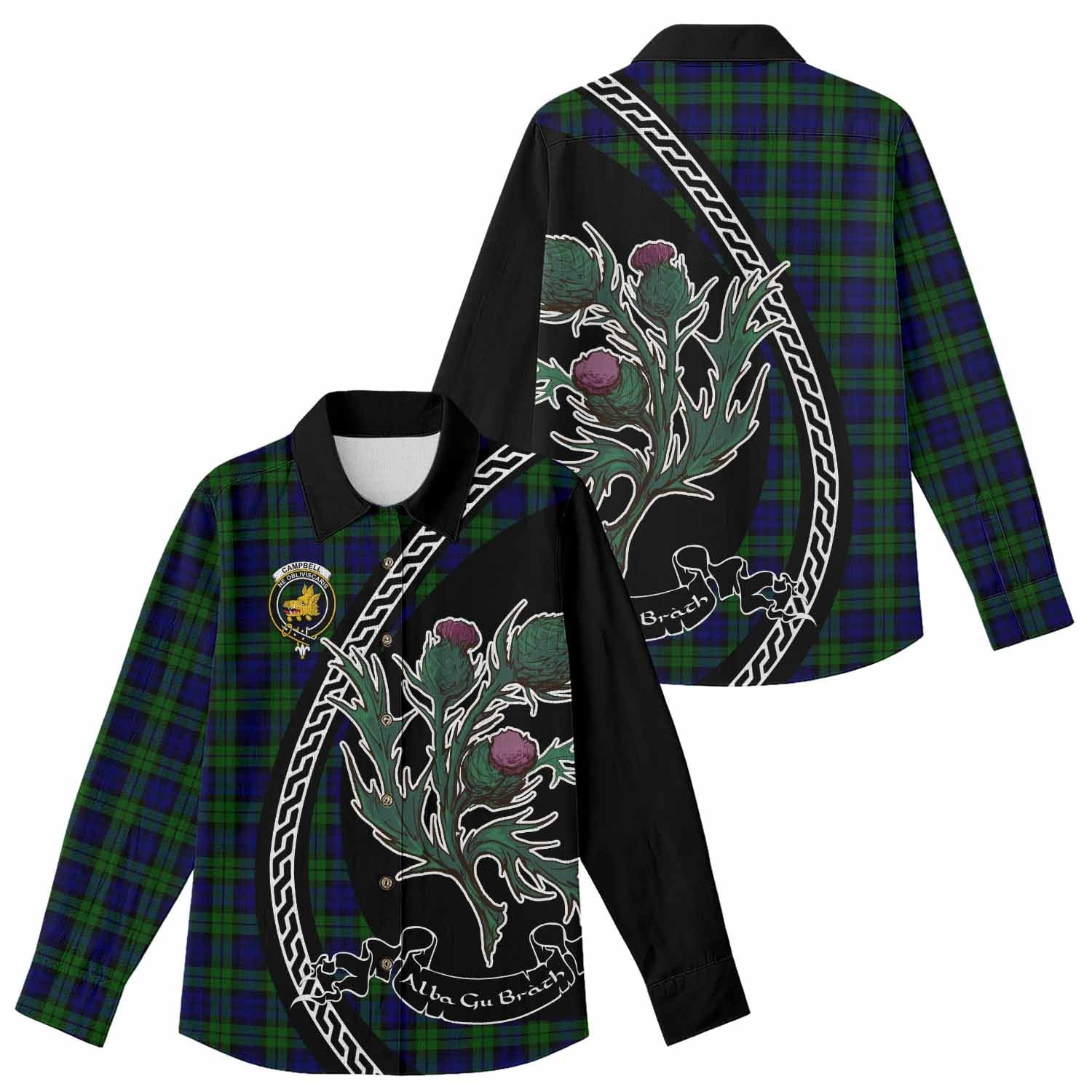 Campbell Family Crest Tartan Women Casual Shirt Alba Thistle Inspired - Tartan Vibes Clothing