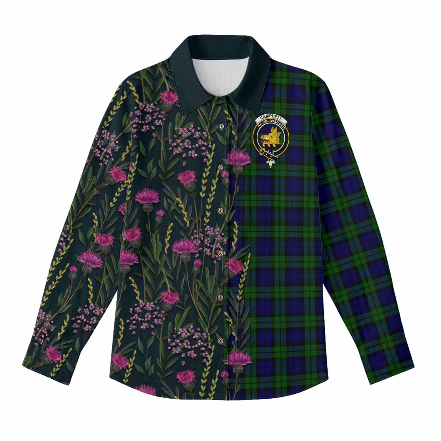 Campbell Family Crest Tartan Women Casual Shirt Scottish Thistle Flower Pattern Half Style - Tartan Vibes Clothing