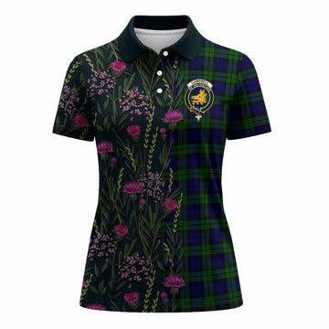 Campbell Family Crest Tartan Women Polo Shirt Scottish Thistle Flower Pattern Half Style