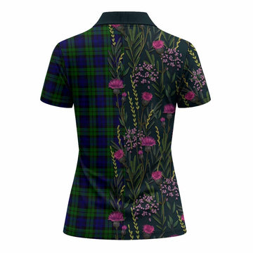 Campbell Family Crest Tartan Women Polo Shirt Scottish Thistle Flower Pattern Half Style