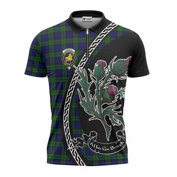 Campbell Family Crest Tartan Zipper Polo Shirt Alba Thistle Inspired