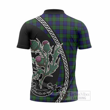 Campbell Family Crest Tartan Zipper Polo Shirt Alba Thistle Inspired