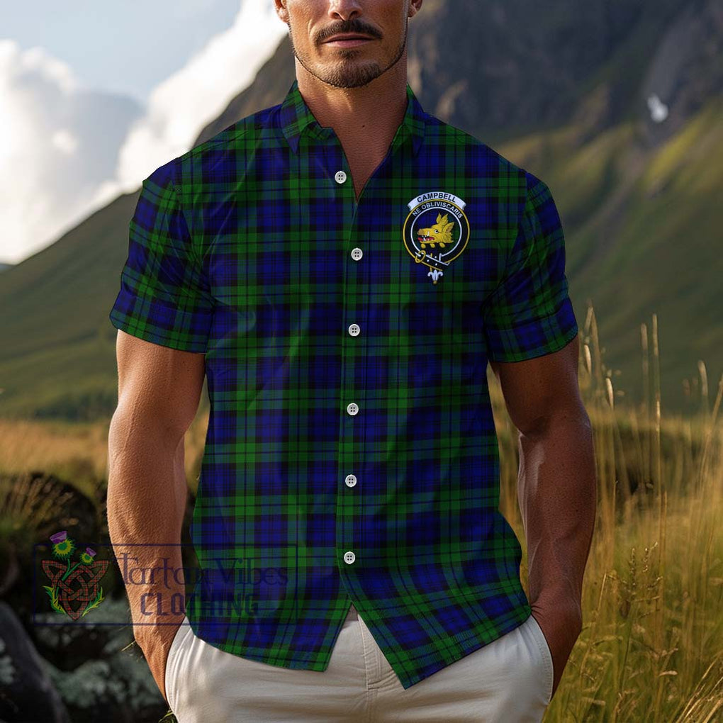 Campbell Tartan Cotton Hawaiian Shirt with Family Crest Adult - Tartan Vibes Clothing