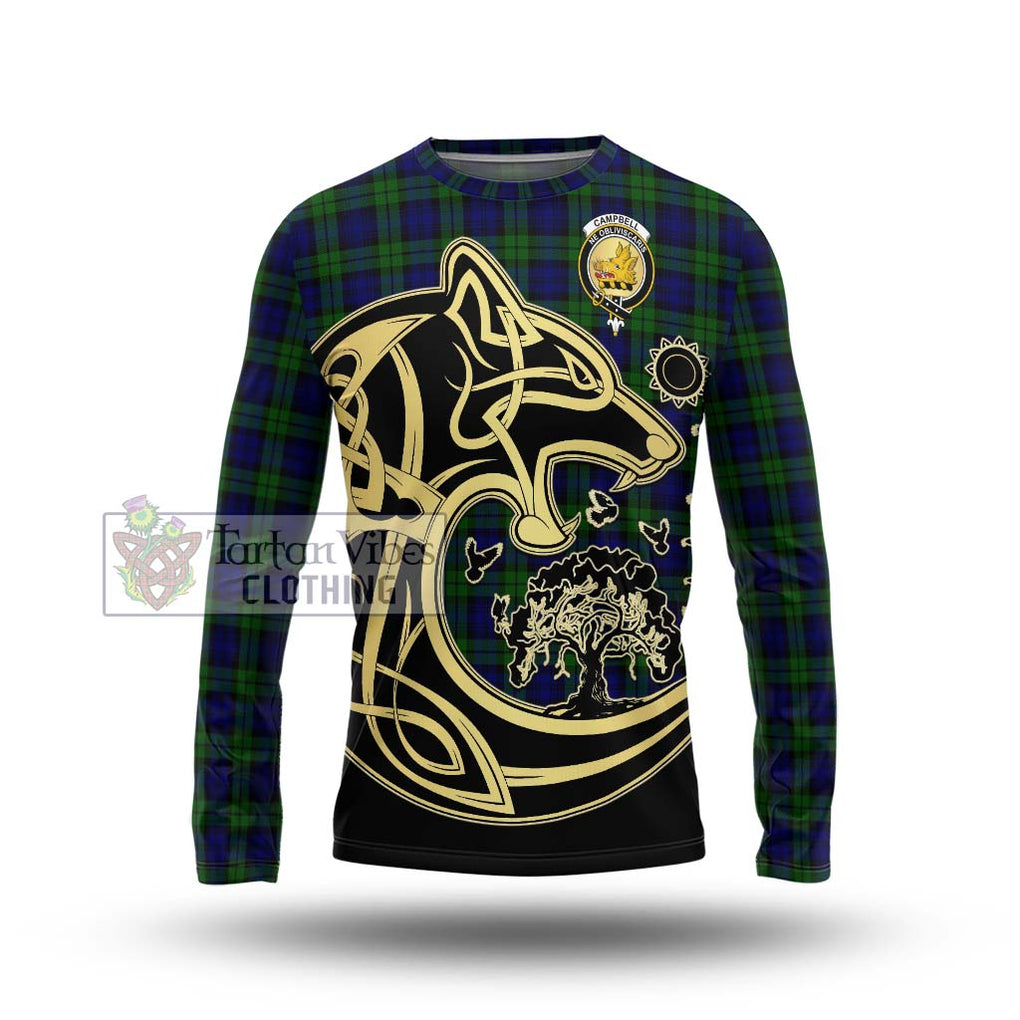 Campbell Tartan Long Sleeve T-Shirt with Family Crest Celtic Wolf Style Unisex - Tartan Vibes Clothing