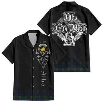 Tartan Vibes Clothing Campbell Modern Tartan Short Sleeve Button Up Featuring Alba Gu Brath Family Crest Celtic Inspired