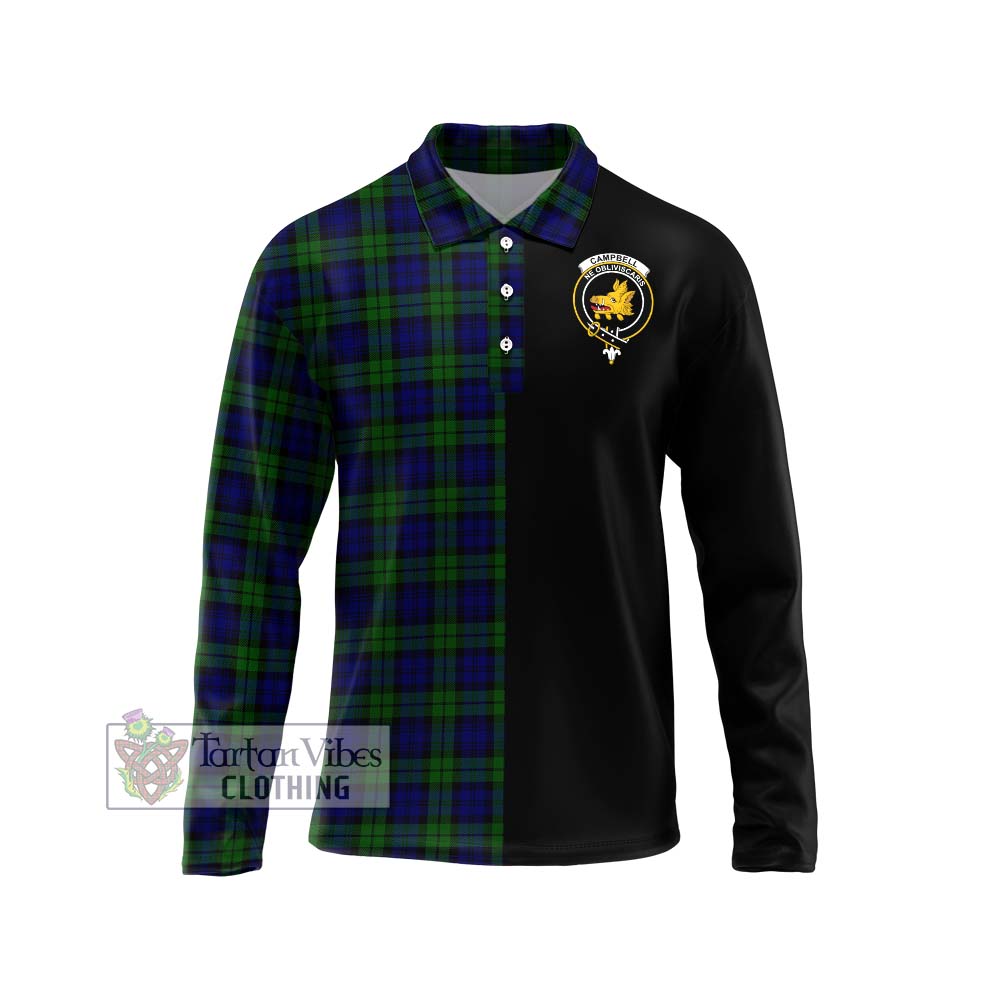 Campbell Tartan Long Sleeve Polo Shirt with Family Crest and Half Of Me Style Unisex - Tartanvibesclothing Shop