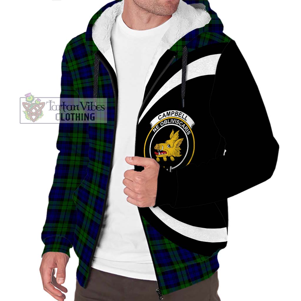 Campbell Tartan Sherpa Hoodie with Family Crest Circle Style Unisex S - Tartan Vibes Clothing
