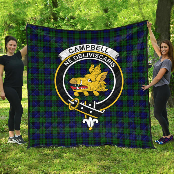 Campbell Tartan Quilt with Family Crest Super King Quilt 91" x 110" - Tartan Vibes Clothing