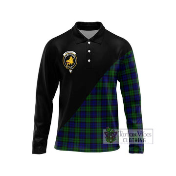 Campbell Tartan Long Sleeve Polo Shirt with Family Crest and Military Logo Style Unisex - Tartanvibesclothing Shop