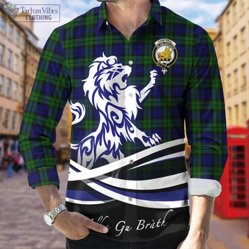 Campbell Tartan Long Sleeve Button Up Shirt with Alba Gu Brath Regal Lion Emblem