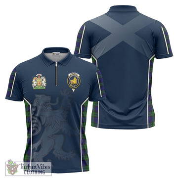 Campbell Modern Tartan Zipper Polo Shirt with Family Crest and Lion Rampant Vibes Sport Style