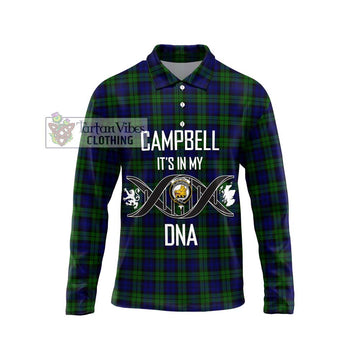 Campbell Tartan Long Sleeve Polo Shirt with Family Crest DNA In Me Style Unisex - Tartanvibesclothing Shop