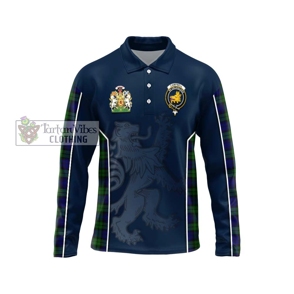 Campbell Tartan Long Sleeve Polo Shirt with Family Crest and Lion Rampant Vibes Sport Style Unisex - Tartan Vibes Clothing